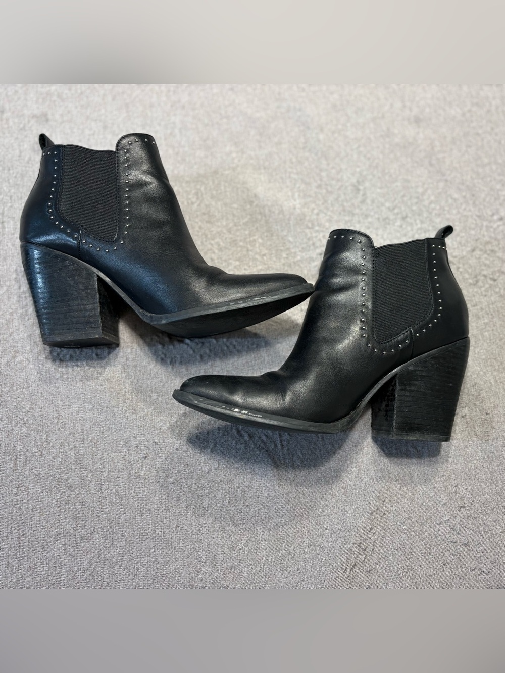 Marc Fisher Black Leather Studded Chelsea Booties